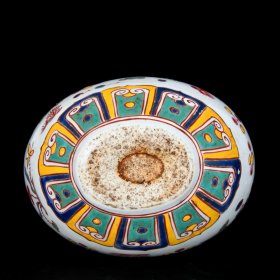 明宣德五彩连年有余纹扁瓶;32x24厘米