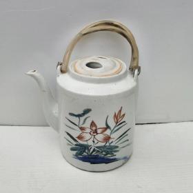 五十年代手绘植物花卉五彩瓷壶茶壶提梁壶