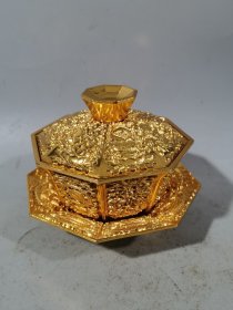 铜鎏金八宝盖碗 摆件，品相如图