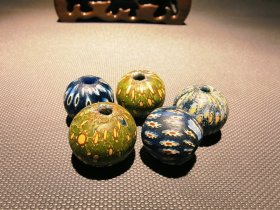 老彩色琉璃圆珠5颗