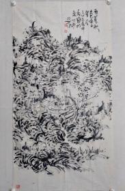 保真书画，保真书画，初中海焦墨山水，尺寸144×75cm，软片，初中海，号一道，斋号弘堂，1956年生于山东，现为“一道北京画馆”（初中海艺术馆）馆长。中国人民大学特聘教授，中国人民大学初中海山水书法工作室导师，黄宾虹艺术研究会常务副会长，中国美术家协会会员、中国书法家协会会员，中国画艺术家协会副会长。