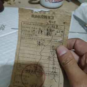 1961年青岛市粮食局粮油供应转移证