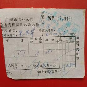 1976年10月15日，广州市旅业公司，滨江旅店，住宿费（生日票据，大同票据，旅店住宿费凭证）（12-5）