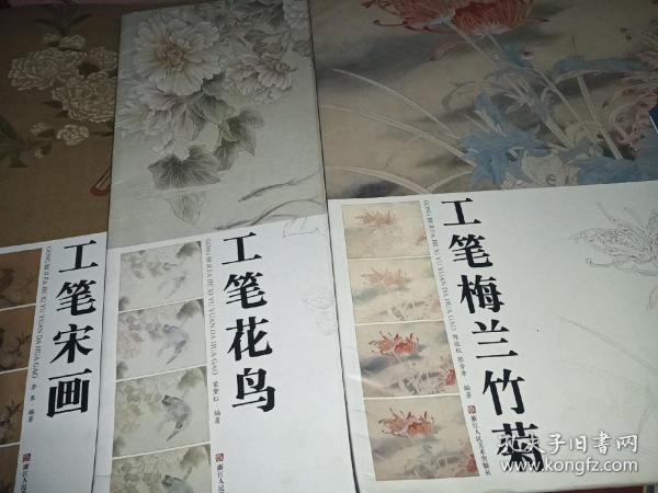 工笔技法解析与原大画稿 ：工笔花鸟＋工笔梅兰竹菊＋工笔宋画（三本合售）