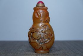 旧藏黄杨木灵猴献寿鼻烟壶印章，长4.5cm,宽2cm,高8cm,重124g