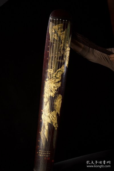 木胎大漆刻片描真金千里江山图七弦古琴 长120cm 宽18.5cm 高9cm 重2385克