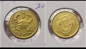 BU 全新塞舌尔2004年1分硬币 铜币 螃蟹，单枚价