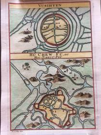 清代 清代地图 彩色版画 江苏无锡、浙江湖州古地图，1750年。海外回流，印刷精细