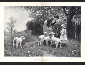 1895年德国超大幅木刻版画小羊羔
