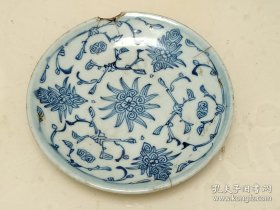 清中期青花缠枝莲细路盘子，包老包真
