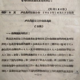 （1963年）河南省卢氏县妇联：《卢氏县妇女工作会议总结》