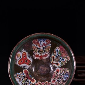 宋建窑瓜皮绿釉十二生肖脸谱纹建盏