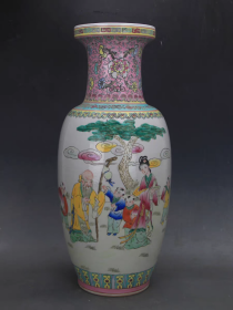 粉彩手绘寿星人物瓶