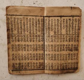 清代木刻板巜萬事不求人》，内容：一是从每月初一至三十日得病都有消病详解秘方、咒符。二是对联类及各类书帖，非常齐全。三是算盤上法，歌诀。四是觀音灵課，三十二占卜算卦及各种算卦的方法。五是书信类、礼帖类、婚礼、合同、药方等，门类齐全，内容新颖广泛。真的是一本清代巜萬事不求人》在手，学习使用方便！古籍善本。
