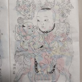 木版年画《兰房生贵子，桂阁产麒麟》彩色黑白各两幅