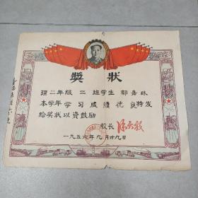 1956年 毛 像奖状