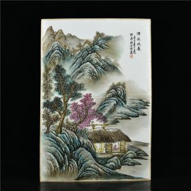 民国珠山八友汪野亭绘山水纹瓷板古董古玩古瓷器文玩艺术收藏品