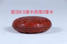 剔红文房印泥盒，雕工精湛.造型别致，品相完好，尺寸如图1