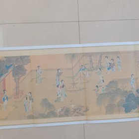 明代仇英《百美图》 传世国画长卷335x29.7厘米（ A4纸彩印拼接，长卷真迹复制）