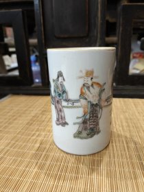 古玩旧藏民国粉彩人物笔筒