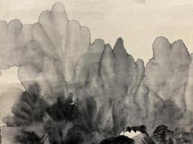 日本近代四条派画家星晓村作品，富士山图，纸本纸裱，木质轴头，画心134*32.8，墨法自由奔放，不拘常格，有抽象派之风，画家作品罕见