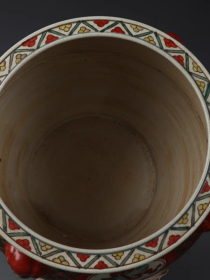 明五彩寿星狮耳卷缸