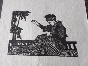 木刻版画 绣花女（25×30） 宣纸  油墨印