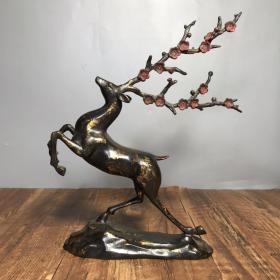珍藏纯铜泥金点朱砂彩梅花鹿。