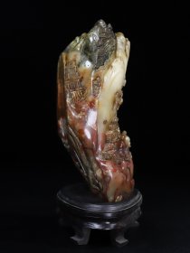旧藏珍品寿山石印章。《登山观景》（尺寸19.5公分x12公分x重量2059克）