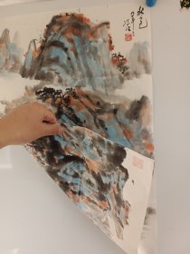 1994年画家冯浩，水墨手绘山水画一副，作者不识，未装裱，尺寸69x45厘米