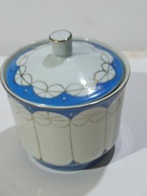 老蓝釉描金盖碗(直径10cm高11.5cm)少见
