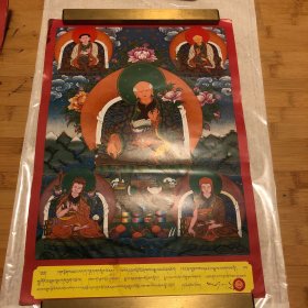 萨迦派五祖师 萨迦班智达 八思巴 十世班禅大师监造 中国佛教协会印制流通 纸印唐卡 小8开