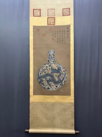 z清代，郎世宁，精品绢本瓷器，尺寸39.574