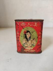 民国时期上海华通食品公司出的美人牌精制杏仁粉铁皮盒，品如图