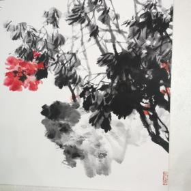 苏州著名书画家一一谭以文，精品花卉立轴133x69㎝ 全新精装裱，真迹，保真。