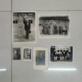 满洲国时期营口地区结婚典礼合影纪念悬挂满洲国和日本国旗照片等六张一个人的具体看简介