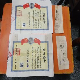 1953年，杭州市工商会计补习学校，结业证书2张，成绩单2张，共4件，少见。