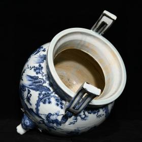 元代瓷器精品老货收藏 元青花鬼谷子下山图双耳三足炉