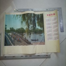 1975年年历（公园，儿童，划船），保真包老