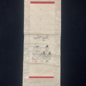 日本回流版画，西大寺大黑天，纸本纸裱，实木漆器轴头