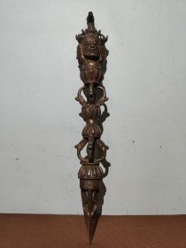 旧藏老铜胎泥金降魔金刚杵 直径长45厘米宽6.5厘米，重1150克