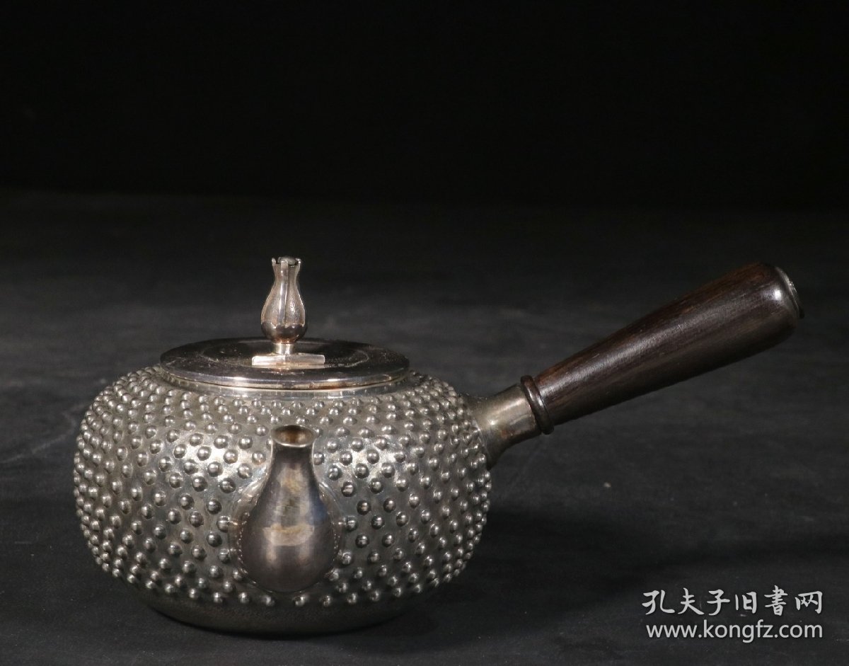 精品.旧藏.“纯银”款全手工制侧把银壶