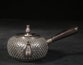 精品.旧藏.“纯银”款全手工制侧把银壶