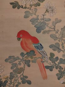 椿椿山（1801- 1854）鹦鹉图 手绘 古笔 南画 日本画 挂轴 国画 文人画 茶挂 老画 古画 文人茶室 字画