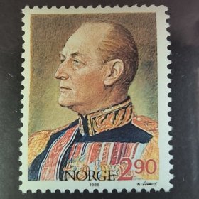 S224挪威1988年名人人物 国王奥拉夫五世诞辰85周年 雕刻版外国邮票 新 1全