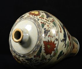 旧藏 元五彩描金龙纹梅瓶一对 高44.5×25厘米