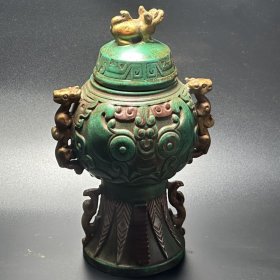 明清古玩天然绿松石高古玉石古董玉器玉物件旧货香炉花瓶摆件收藏