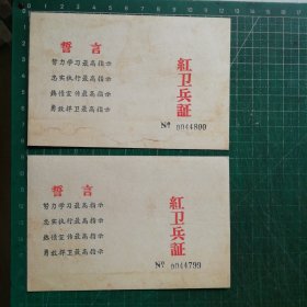 《红卫兵证空白》2张合售 未使用的 连号