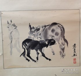 卷轴山水墨画：毛驴图（尺寸48x35㎝）