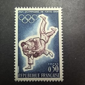 E510法国1964年 东京奥运会 柔道 体育 雕刻版外国邮票 新 1全